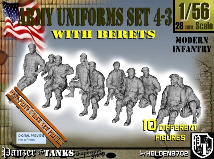 1-56 Army Modern Uniforms BERETS Set 4-3 3d printed