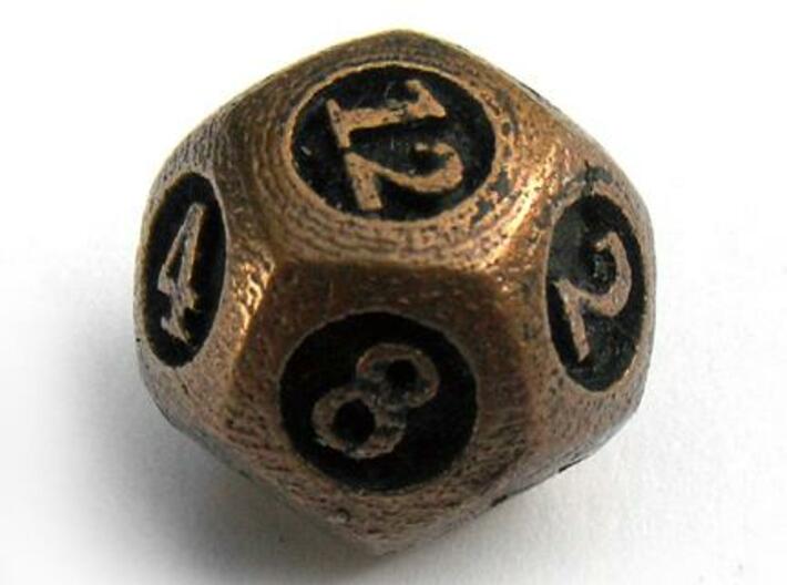 Overstuffed d12 3d printed In antique bronze glossy and inked