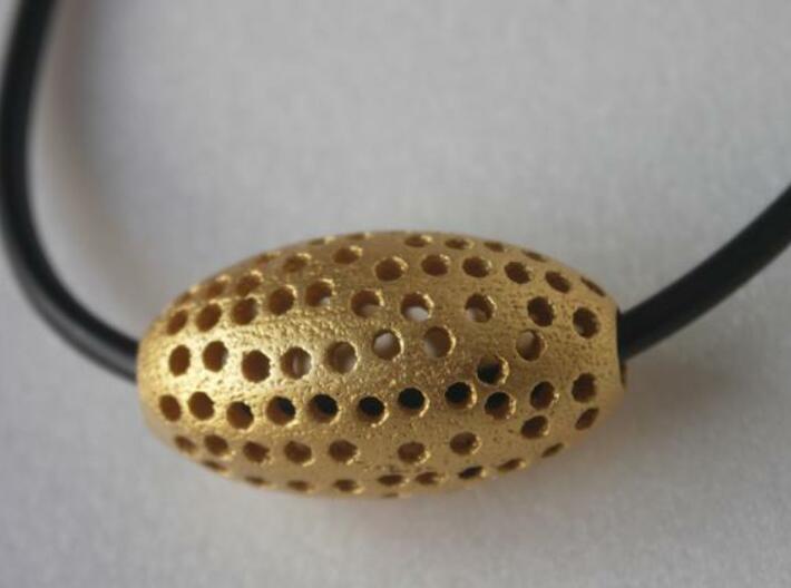 Bead With Holes Pendant - 3cms 3d printed Matte Gold Steel.