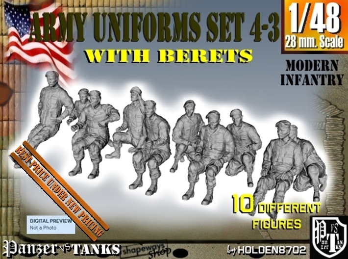 1-48 Army Modern Uniforms BERETS Set 4-3 3d printed