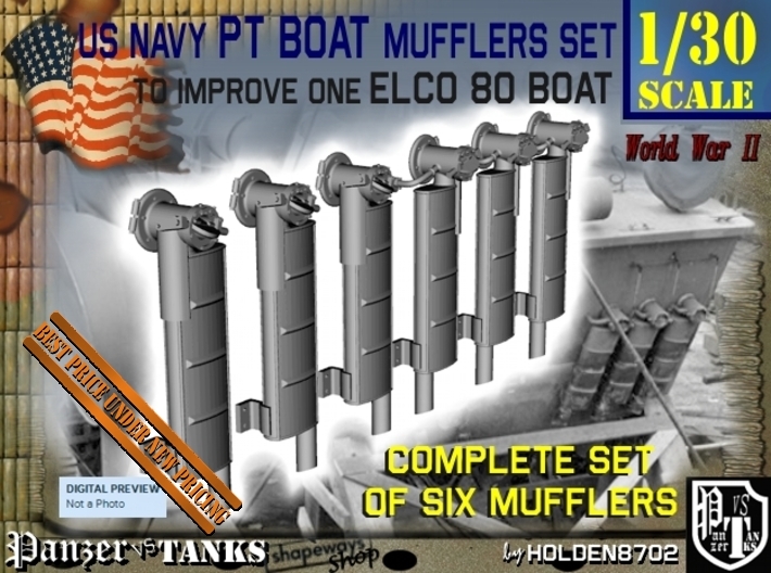 1-30 PT Boat Mufflers Set 3d printed