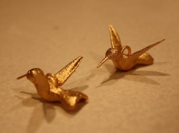 Hummingbird earrings 3d printed Gold plated final Product