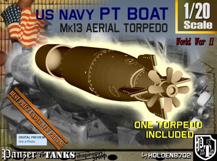 1-20 Torpedo Mk13 For PT Boat 3d printed