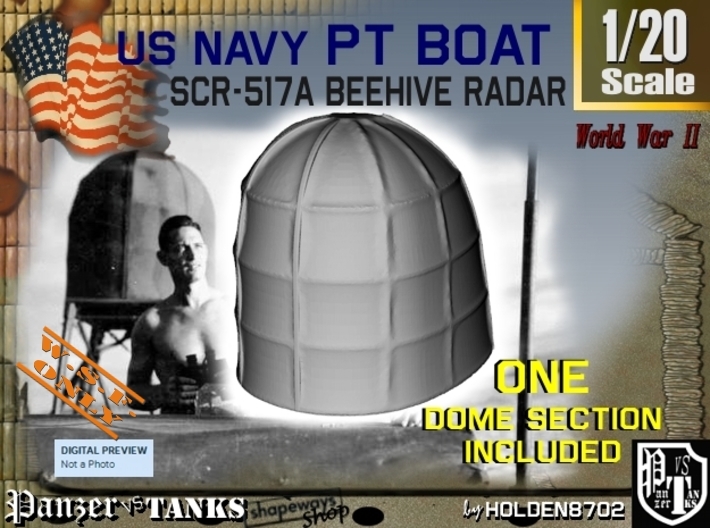 1-20 PT Boat Beehive Radar Dome 3d printed