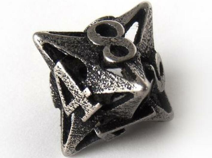 Pinwheel d8 3d printed In stainless steel and inked