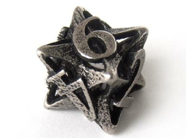 Pinwheel d6 3d printed In stainless steel and inked