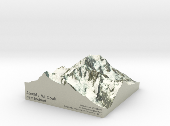 Aoraki / Mount Cook Map, New Zealand: 9" 3d printed 
