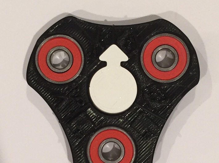 Rock, Paper, Scissor, SPIN!  3d printed Black with red bearings and white cap
