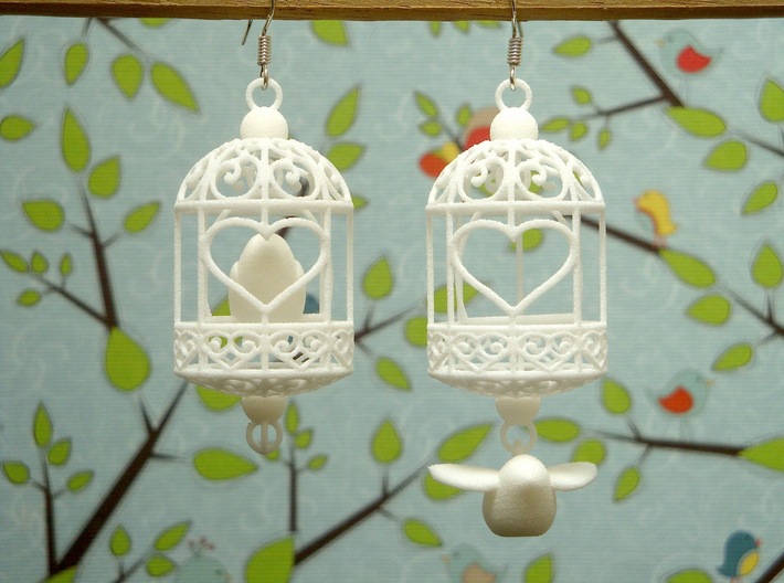 Bird in a Cage Earrings 01 3d printed
