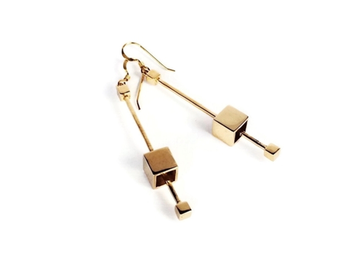 Dangling Cube Earrings - Minimal Geometric Jewelry 3d printed Minimal Geometric Earrings in Bronze