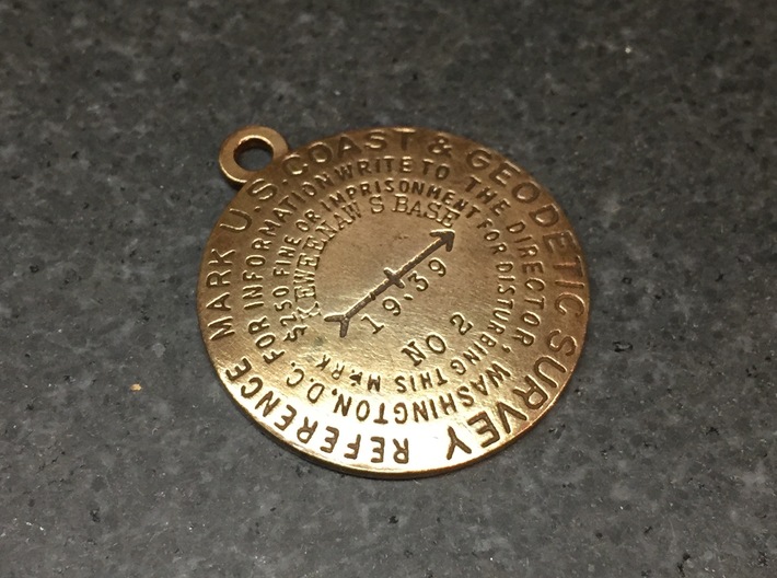 Reference Mark Keychain 3d printed Raw bronze with custom Image text and patina added. 
