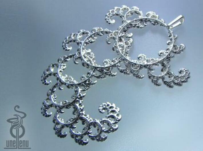 9cm Fractal lace, intricate spirals pendant 3d printed 