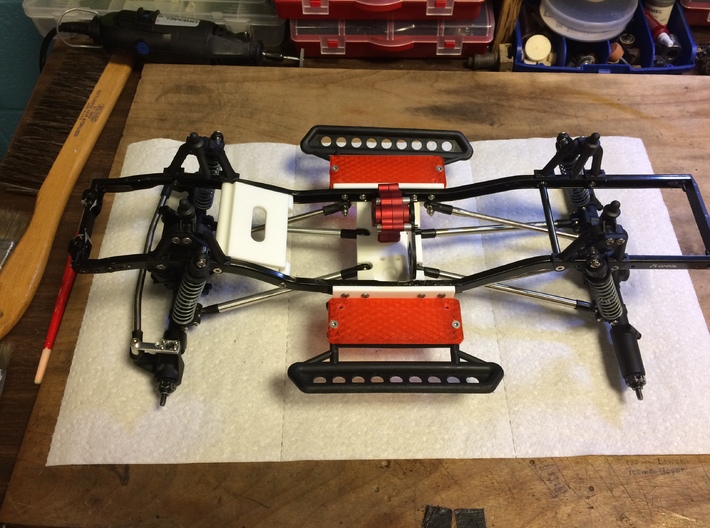 JaBird RC LCG Skid Plates ~ SCX10 Chassis Conversi 3d printed Assembled on Axial SCX10 Chassis - top view.