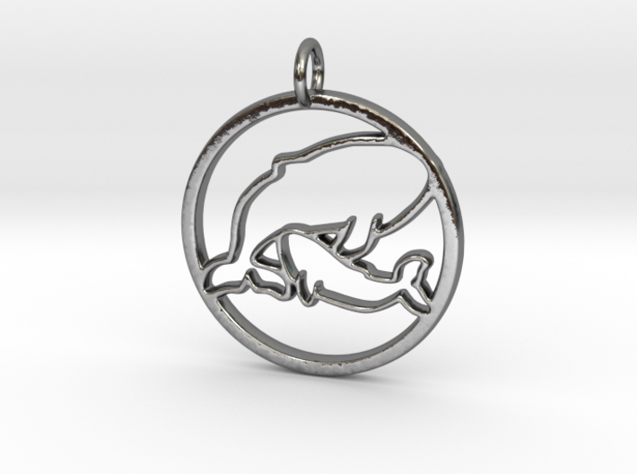 Nursing Baby Whale with Mama; pendant 3d printed Polished Silver