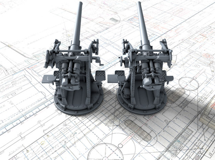 1/96 12-pdr 3"/45 (76.2 cm) 20cwt Guns x2 3d printed 3d render showing product detail