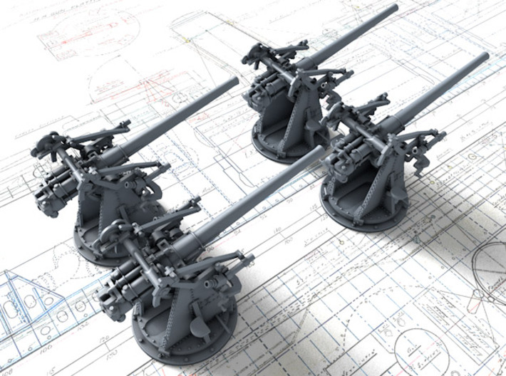 1/350 12-pdr 3"/45 (76.2 cm) 20cwt Guns x4 3d printed 3d render showing product detail