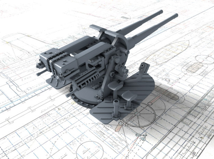 1/144 Tribal Class 4.7" MKXII CPXIX Twin Mounts x4 3d printed 3d render showing gun detail