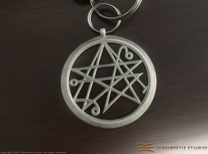 Sigil of the Gates keychain 4.5cm 3d printed Polished Nickel Steel Example