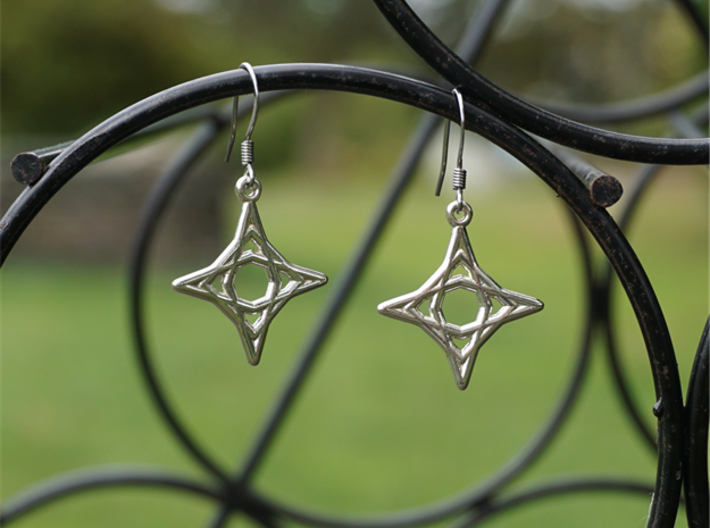 Diamond Star Earrings 3d printed Diamond Star Earrings in Polished Silver