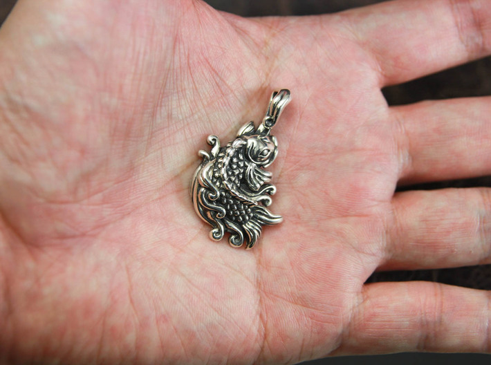 Carp Pendant 3d printed This material is Polished Silver , Patinated with bleach