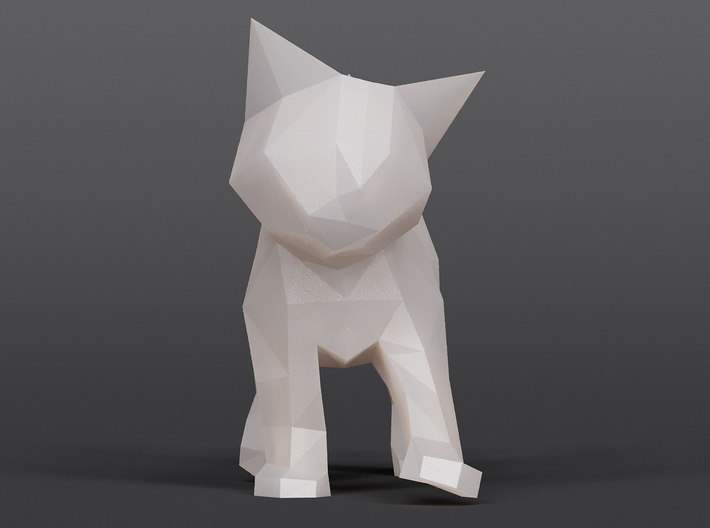 Polygon Kitten Sculpture 3d printed Render of White Strong & Flexible 