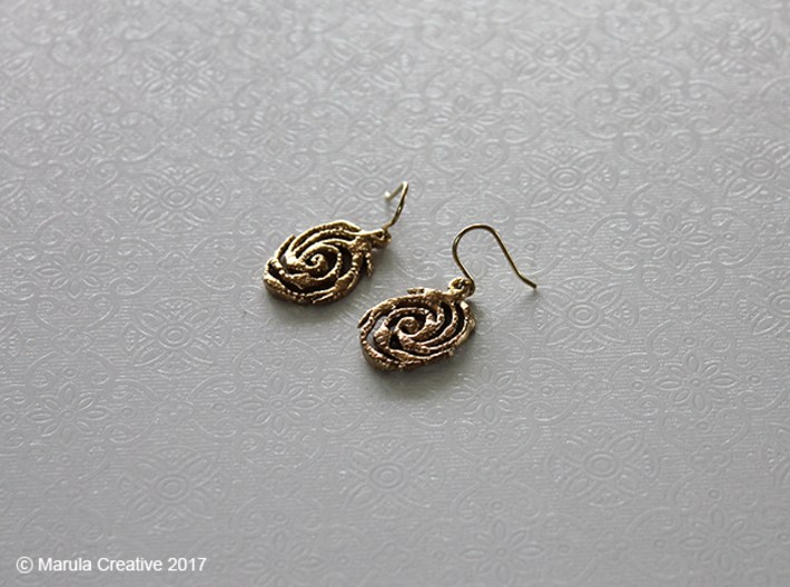Galaxy Earring 3d printed Raw Brass Earring - hooks provided by Shapeways (select two in quantity for a pair)