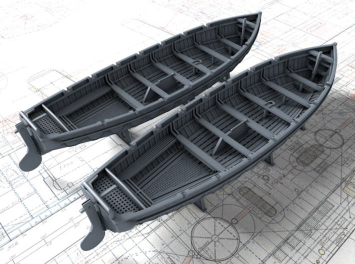 1/144 Scale Royal Navy 32ft Cutters x2 3d printed 3d render showing set detail