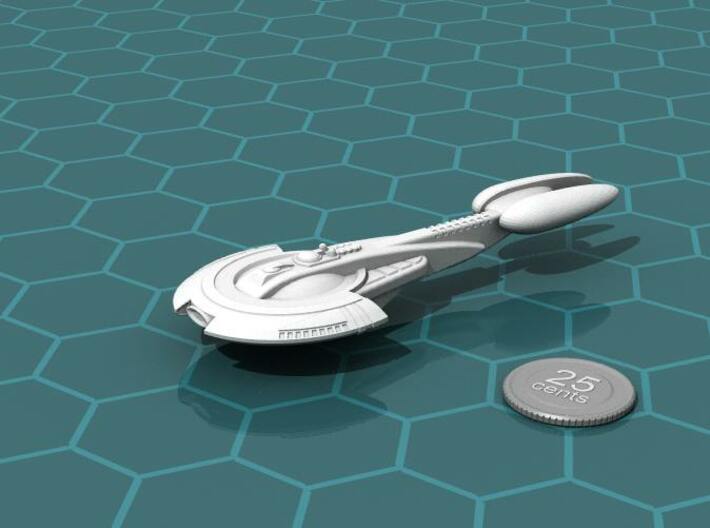 Aratouk Nivekt class Battleship 3d printed Render of the model, with a virtual quarter for scale.