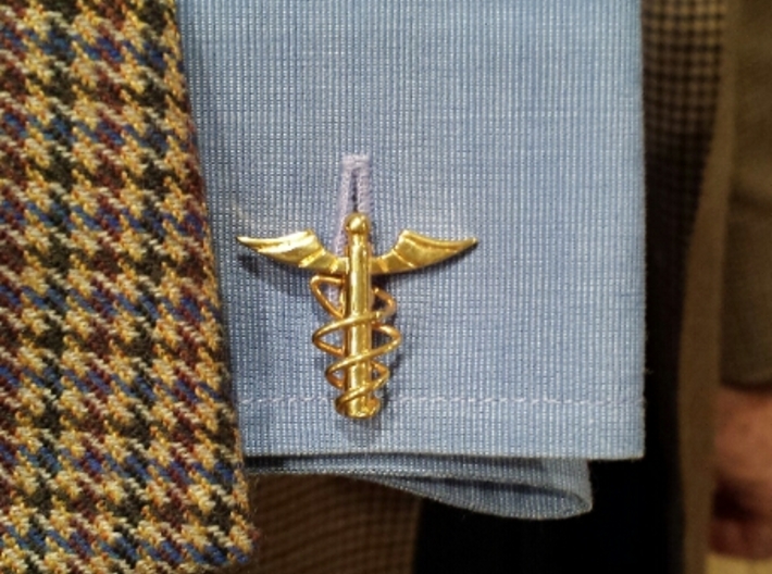 Doctor's Caduceus Cufflinks 3d printed Cufflink fits perfectly in any standard French Cuff shirt