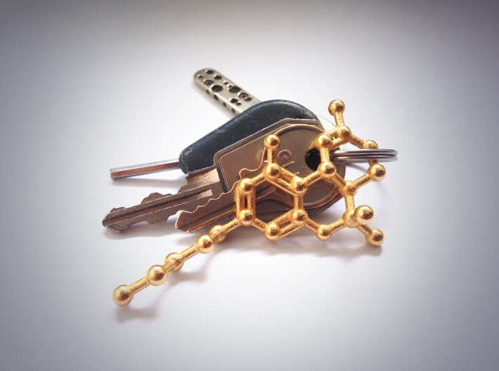 THC Molecule Keychain / Model 3d printed THC molecule keychain in Polished Gold Steel