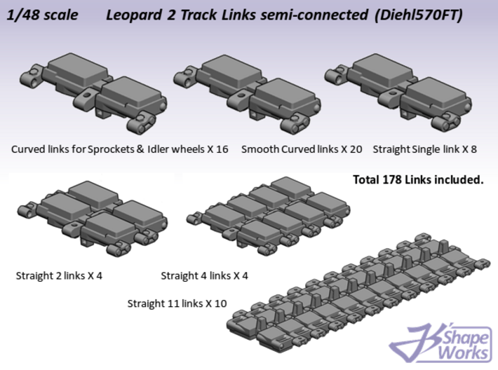 1/48 Leopard 2 Track Links semi-connected 3d printed 