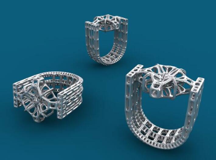Tetrahedrical Ring 3d printed Silver Glossy render