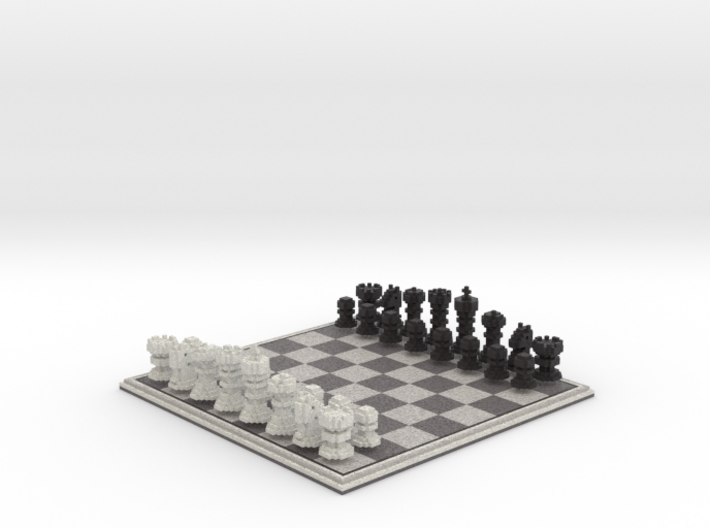 3D Pixel Chess Set - Classic Black &amp; White 3d printed