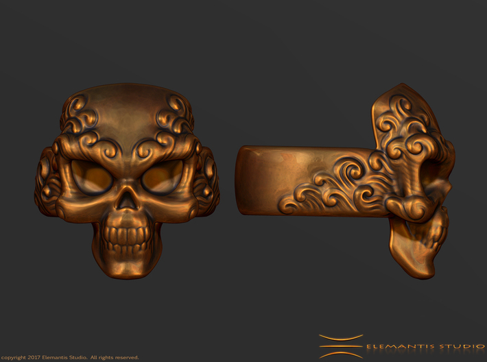 Elemental Skull Ring 'Water'  3d printed 