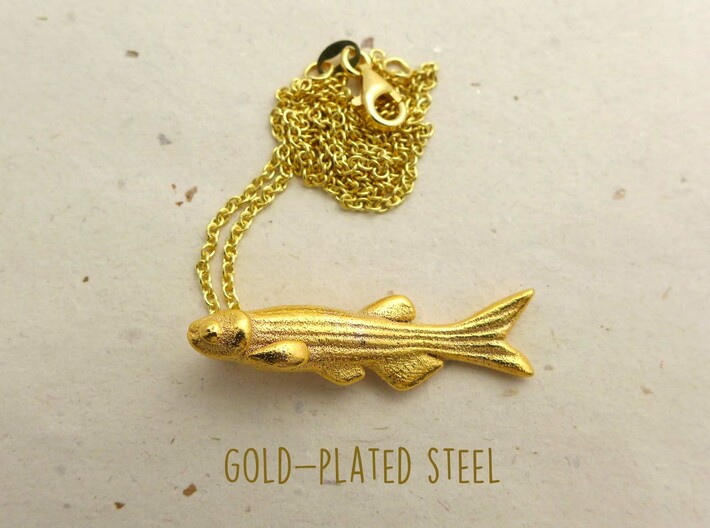 Zebrafish Pendant - Science Jewelry  3d printed Zebrafish pendant in polished gold steel