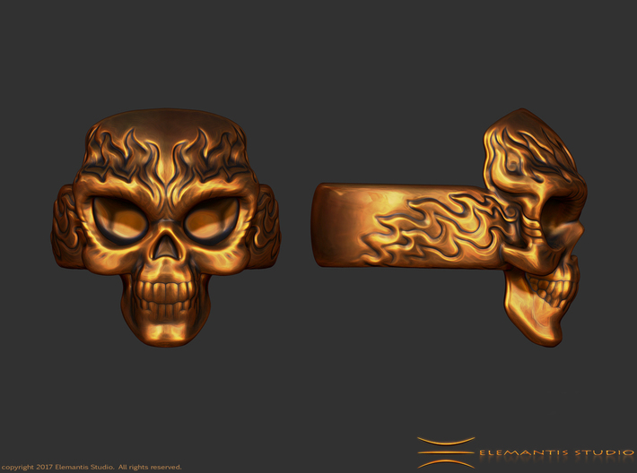 Elemental Skull Ring 'Fire' 3d printed 