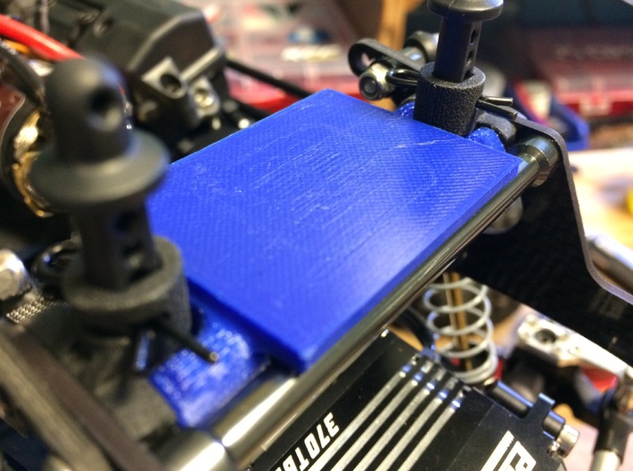 JaBird RC Electronics Tray for SCX10 Hoops 3d printed Prototype shown in PLA material .