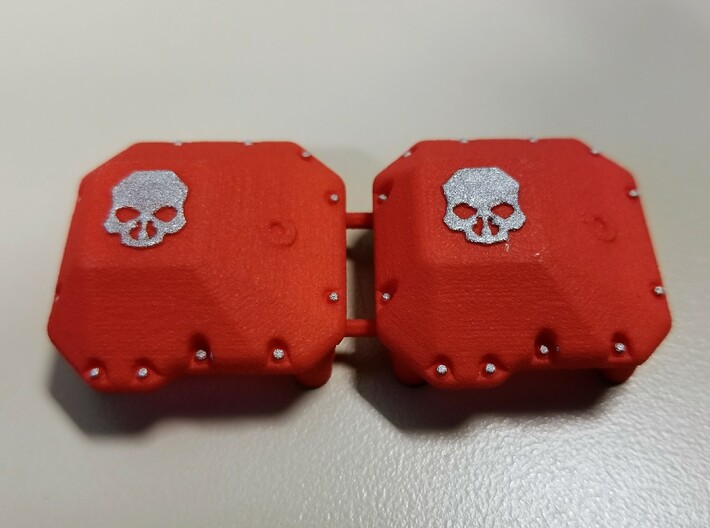 SCX10.2 II AR44 Ballistic Fabrications Diff Cover 3d printed Red Diff Cover with Metallic Accent (user painted)