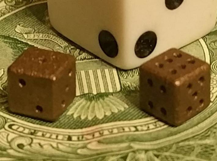 Tiny Metal Dice Set - Micro D6 3d printed Closeup view of metal tiny dice