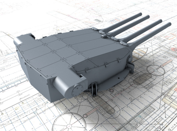 1/400 Strasbourg 330 mm/50 (13") Guns w.Blast Bags 3d printed 3d render showing Turret I detail