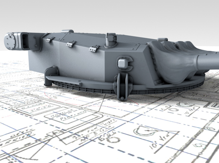1/700 Dunkerque 330 mm/50 (13") Guns w. Blast Bags 3d printed 3d render showing Turret II detail