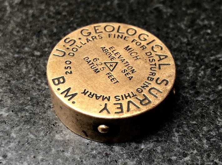 Early USGS Benchmark Pipe Cap - Michigan 3d printed Raw bronze with patina