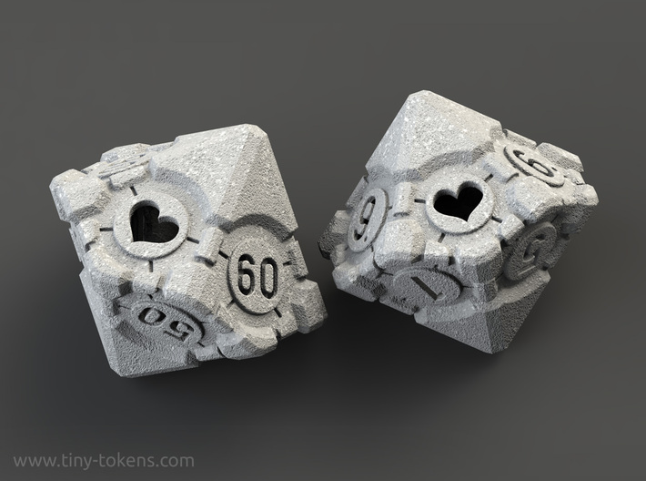 Spindown Companion Cube D10 - Portal Dice 3d printed The d10 compared to the 10d10
