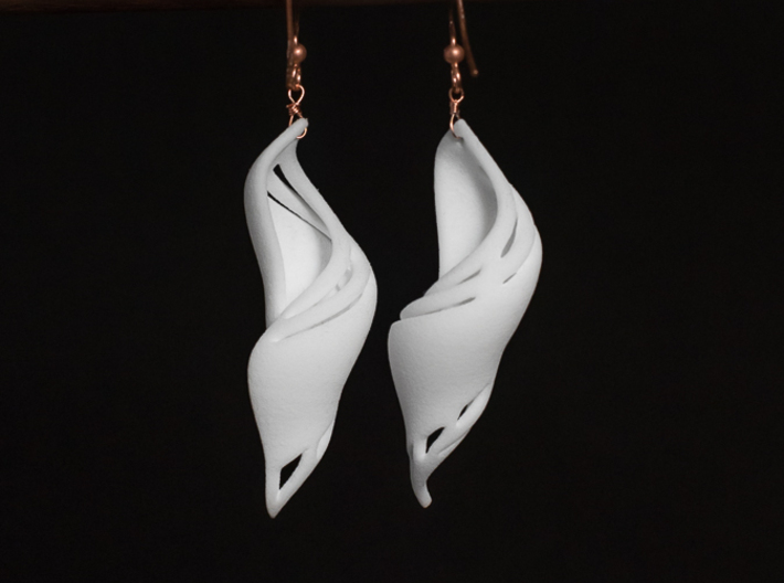 Chrysalis Shell Earrings. 3d printed White Strong and Flexable
