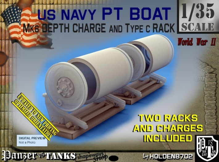 1/35 PT Boat Depth Charge w/ Rack Set001 3d printed