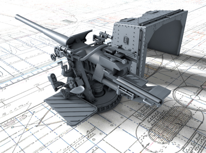 1/96 4.7"/45 QF MK IX CPXVII Guns Ports Closed x4 3d printed 3d render showing product detail