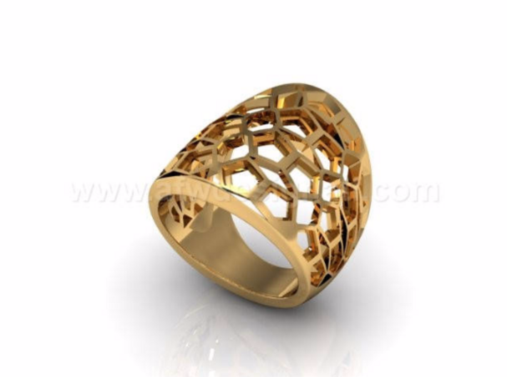 Domed Geometric Lattice Pattern Ring 3d printed Gold