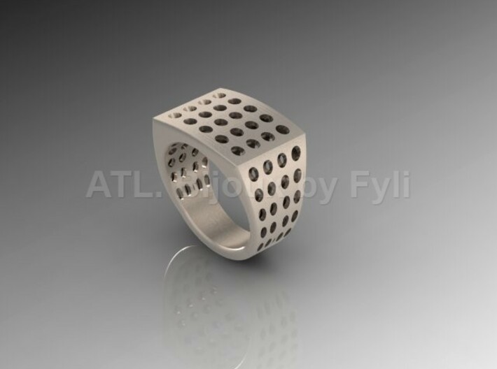 Chevalière Style Ring with Polka-Dots 3d printed Silver