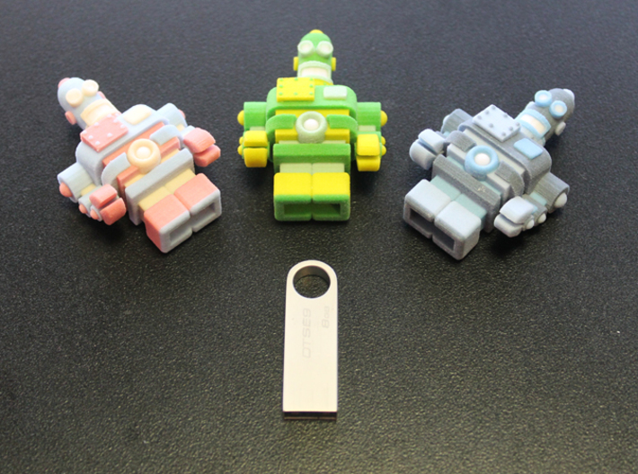 USB Robot's Army 3d printed  Place a dab of resin glue on the end of the pen drive