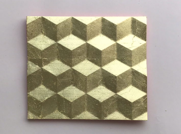 SqueezedBoxesRectangle 3d printed Gold leaves added